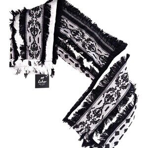Echo Black All Frills Shawl Wrap Fringe Oblong Scarf New